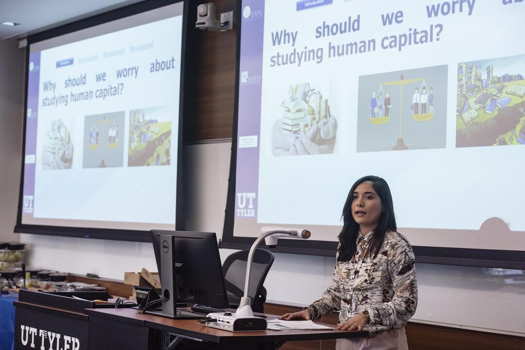 Speaking at a conference